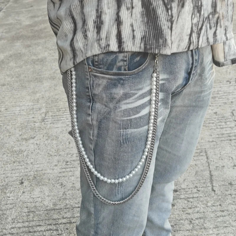 Model Stainless Steel Pearl Pants Chain Punk Hip Hop Fashionable Men And Women Jeans Pendant Accessories 251024