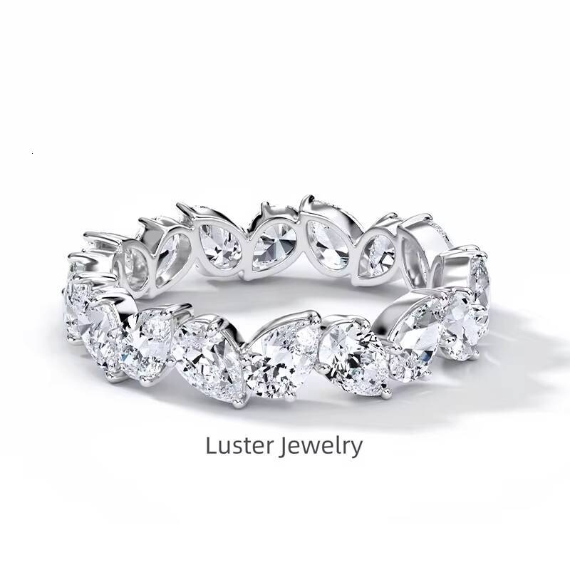 2026 Prelaunch D Color Vvs 925 Sterling Silver Moissanite Diamond Ring Pear Cut Eternity Moissanite Band Ring