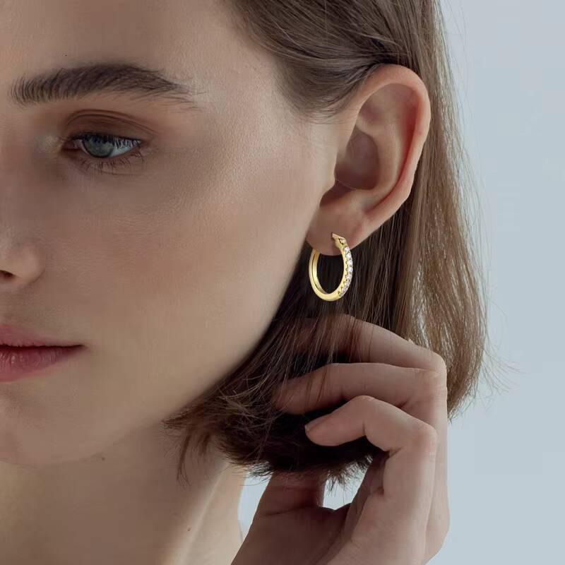 Classic Design 925 Sterling Silver Gold Plating 020cttw All Moissanite Wedding Jewelry 020cttw All Moissanite Hoop Earrings