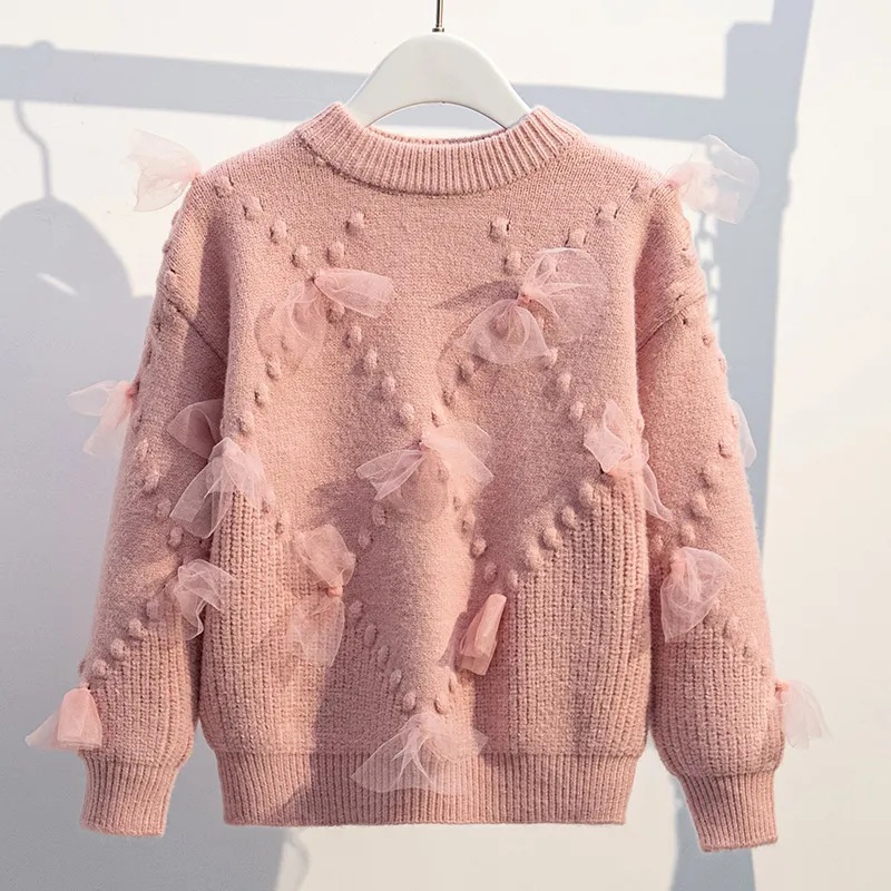 New Designer Girls' Thick Winter Sweater Fashion Girls' Fashion Mesh Patch Hoodie Knitted Basic Shirt