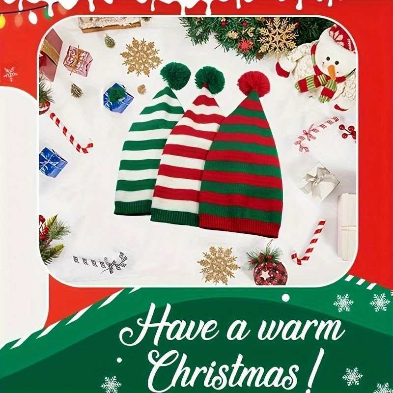 Christmas striped knitted hat unisex Santa hat winter beanie hat portable warm crochet hat suitable for holiday partiesW251027
