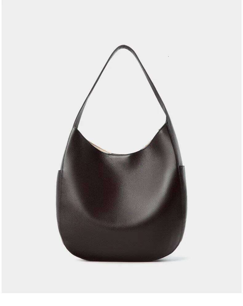 Hot Sale High Quality Retro Coffee Color Bucket Tote Thick First Layer Cow Leather Women Underarm Shoulder Bag Lazy Casual