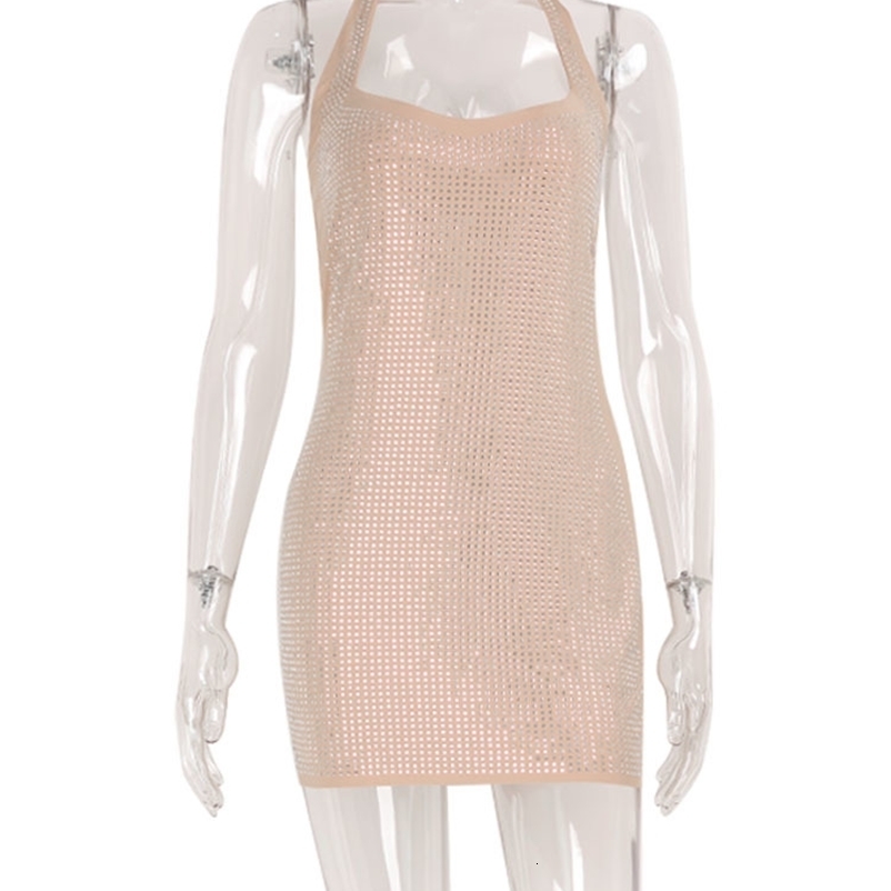Ahagag Sexy Diamonds Women Mini Dresses Sheath Solid Halter Slim Fit Regular Causal Streetwear Square Collar Female Vestidos 251024