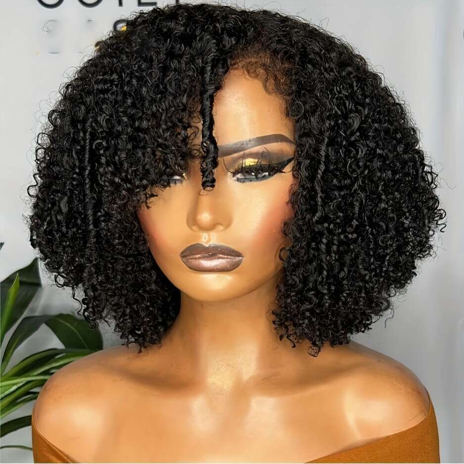 1Pc Soft Black Kinky Short Bob - Heat Resistant Up To 356°F, Natural Look Glueless With Preplucked Hairline, 180% High Density Voluminous Curly Wig Fo