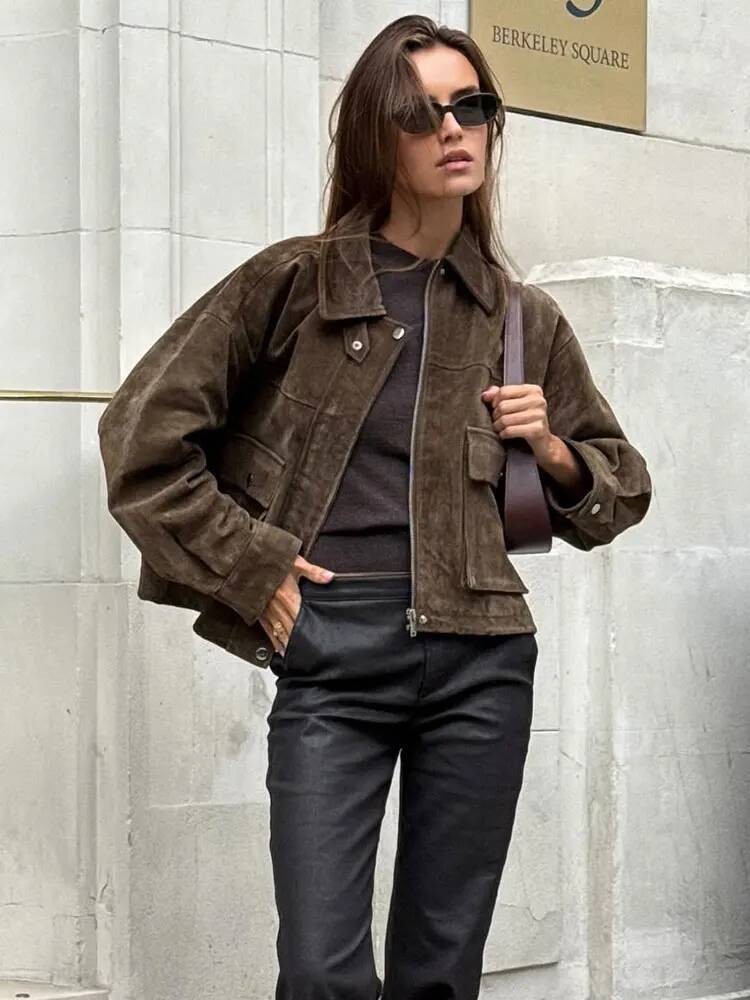 winter jacket women HH Women Vintage Coffee Brown Overcoat Jacket Long Sleeve Zipper Coats With Pockets Female 2025 Fashion Streetwear Jakcets