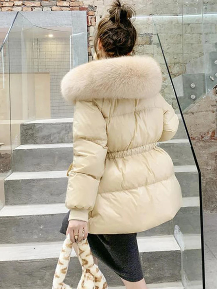 Autumn Winter Hooded Fur Collar Parkas Mujer With a Belt Thick Warm Down Cotton Padded Jacket Women Casual Coat Female 251027