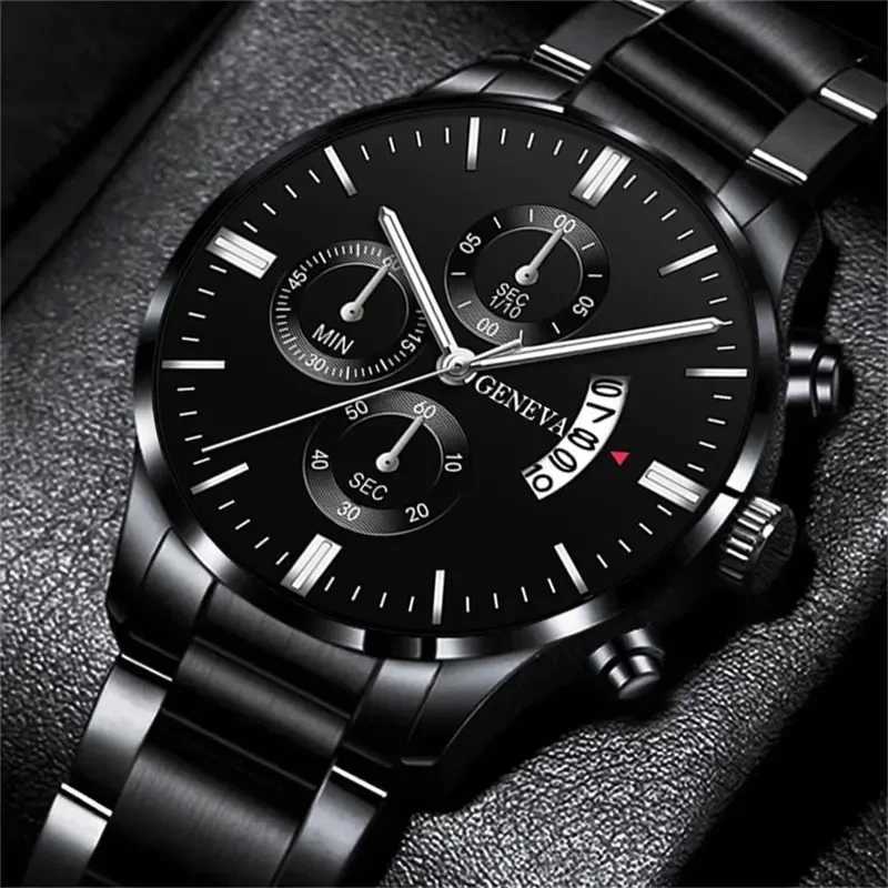 Fashion Mens Watches Luxury Black Stainless Steel Quartz Wrist Watch Man Business Watch for Men Calendar Clock Reloj HombreT251027