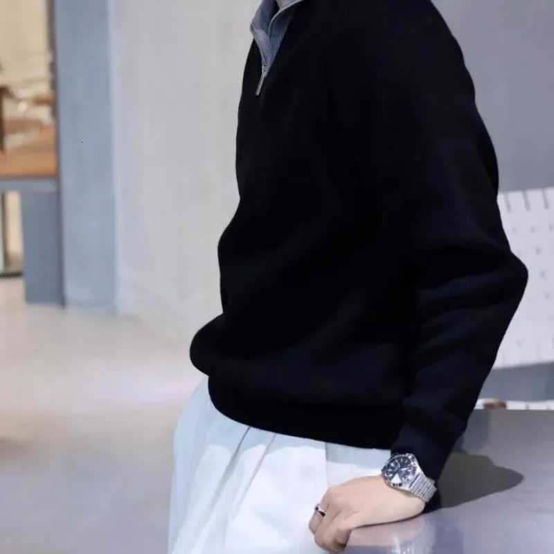 Fashion Luxurious Contrasting Color Halfzip Pullover Sweatshirt for Men Trendy Brand Casual Longsleeved Fake Twopiece Top W251027