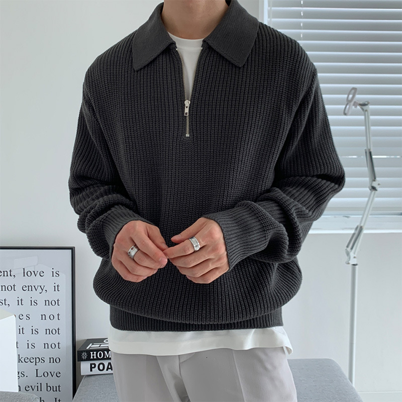 Artistic Knitted Sweater For Men Turn-down Collar Sweater Loose Fit Men's Designer Sweater Clothing Half-zip Polo Collar Spring Autumn Jacket Ver