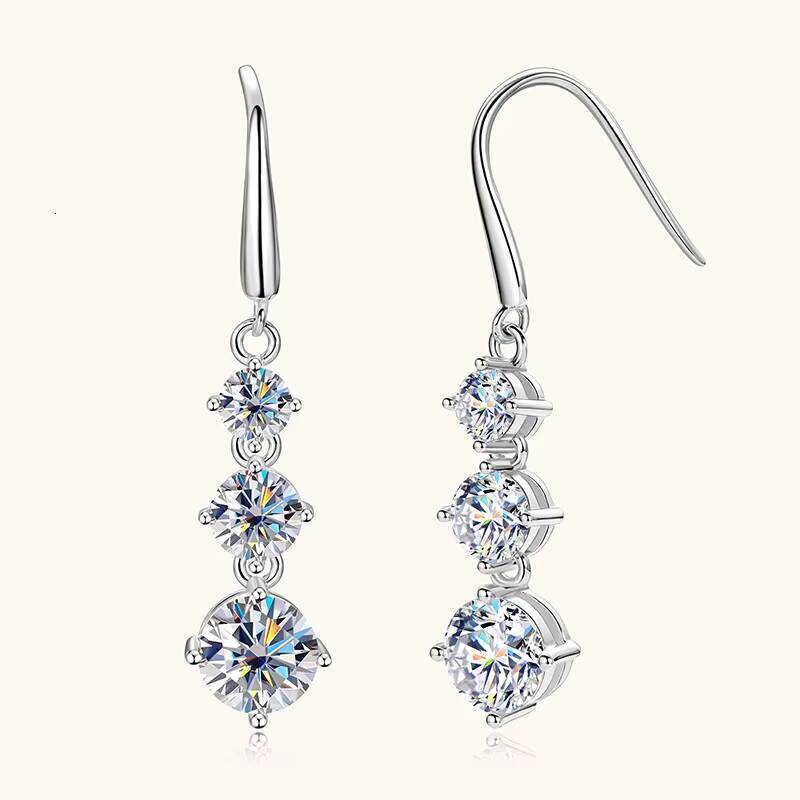 Female Full Moissanite Diamond 925 Silver Round Cut 65mm5mm4mm Moissanite Dangle Hook Earrings for Women