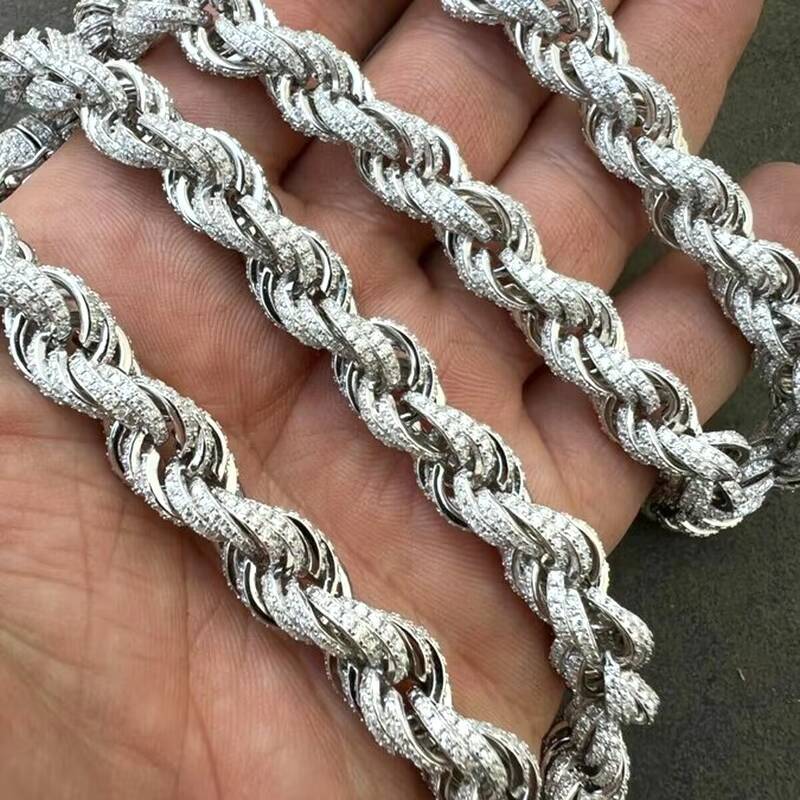 Twisted Moissanite Rope Chain for Men Custom Hip Hop Iced Silver 925 9mm Thickness Silver Jewelry Necklaces CHRISTIAN Hiphop