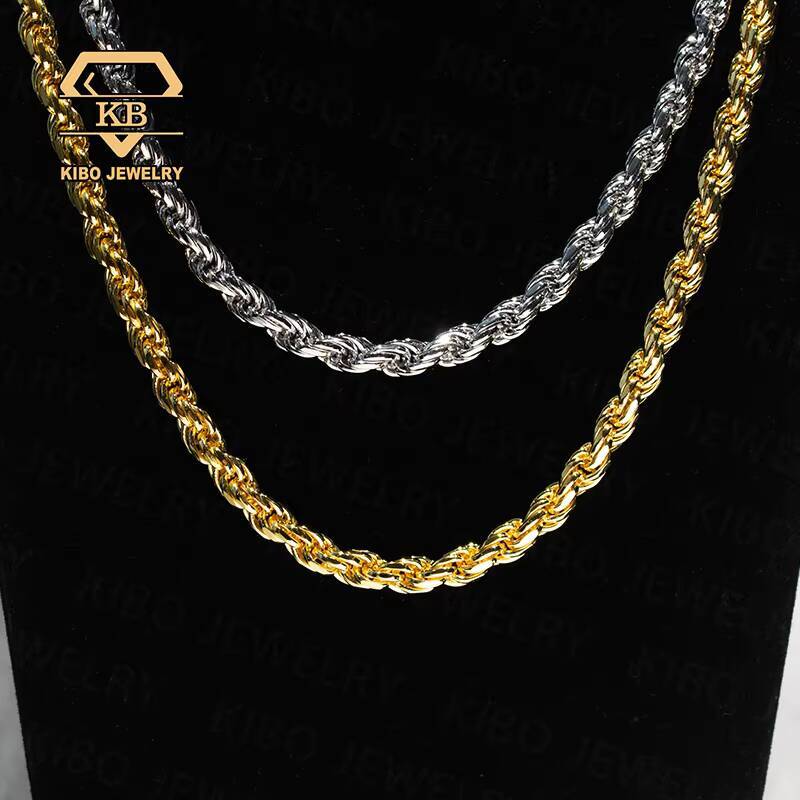 Hip Hop Rope Chain Gold Plated White Gold Plated 925 Sterling Silver Moissanite Rope Chain Clasp Rope Chain