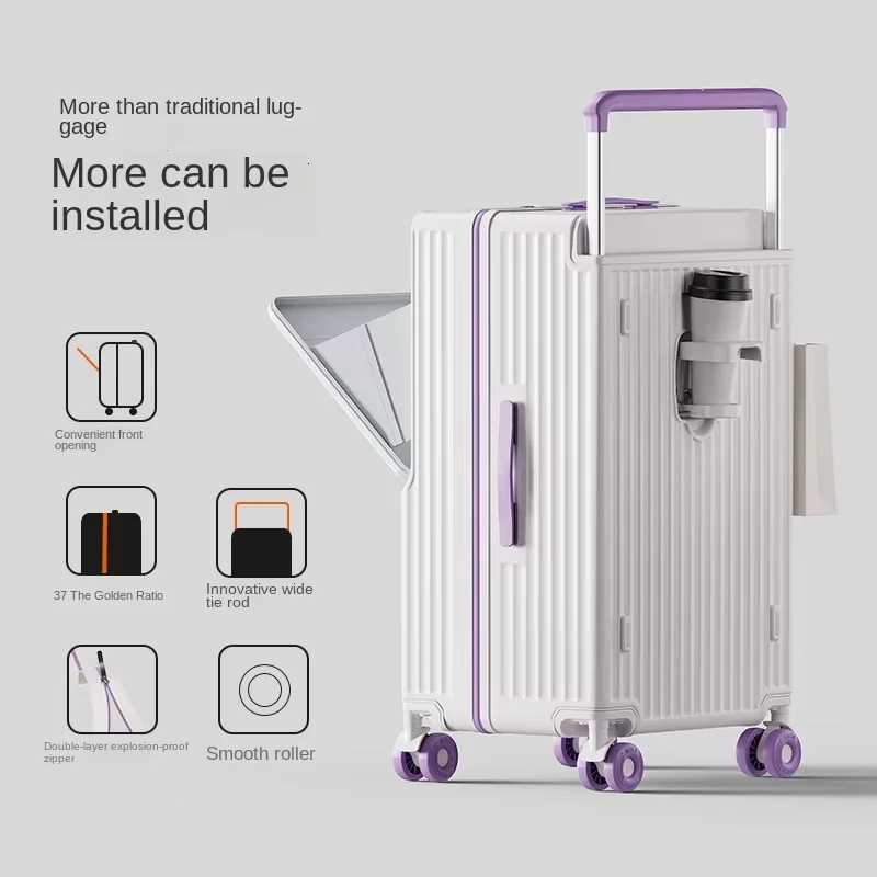 Wide Handle Suitcase Large Capacity Anti Scratch Luggage Front Opening Travel Case Multifunctional Trolley SuitcaseW251027