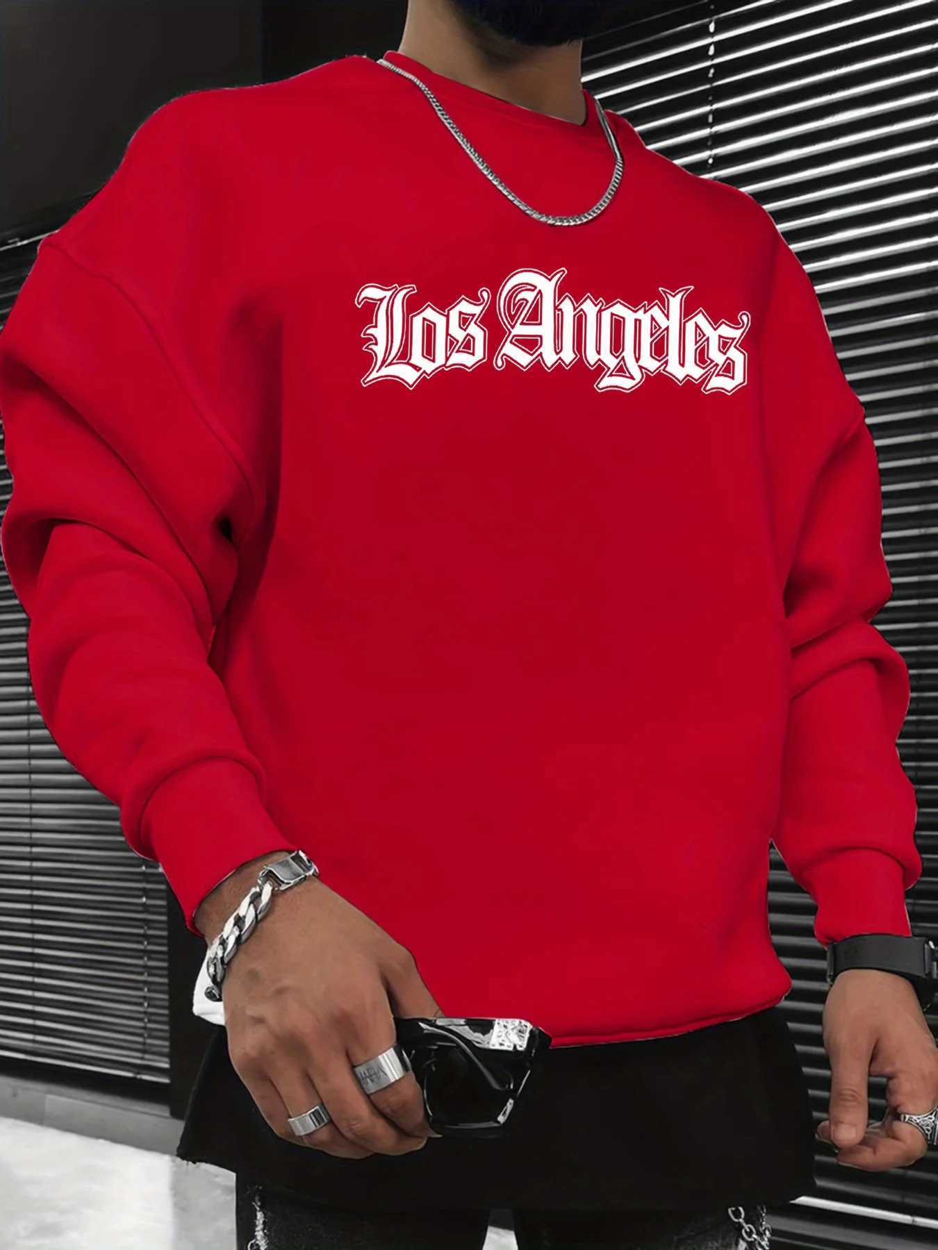 Mens autumn and winter fashionable casual loose Los Angeles letter graphic printed long sleeved round neck sweatshirt W251027