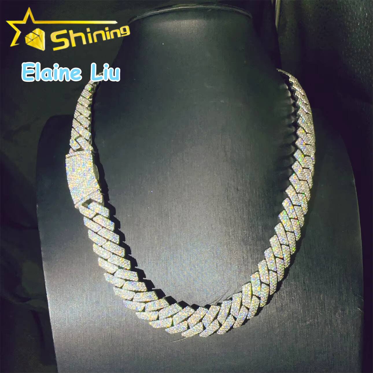 Sterling Silver 925 Miami Cuban VVS Moissanite Diamond Hip Hop Jewelry 15mm Necklace Cuban Link Chain Necklace