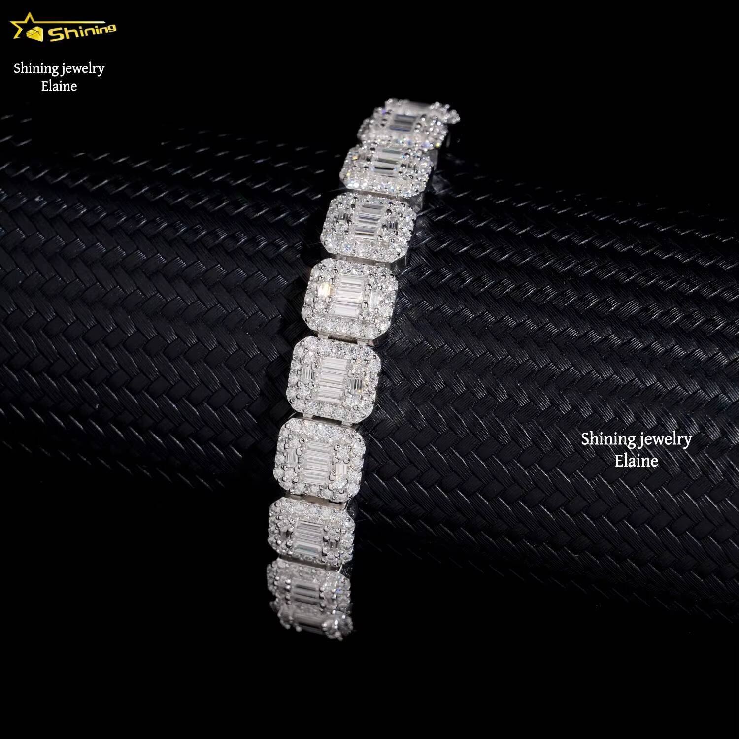 Fashion Jewelry Wholesale Price 10MM 925 Sterling Silver Iced Out Hip Hop VVS Moissanite Diamond Cuban Link Chain Bracelet