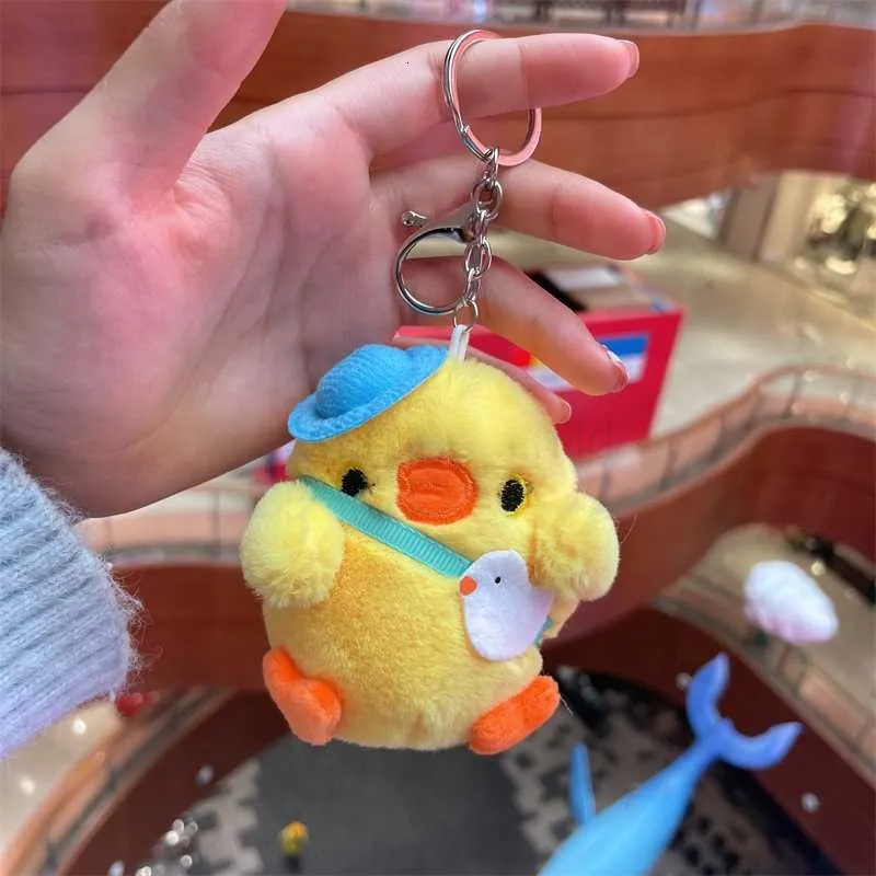 Keychains Lanyards Creative Funny Keychain Crooked Head Plush Toy Key Chain Cute Duck Bag Pendant Hanging Keyring For Women Charms Gift 444