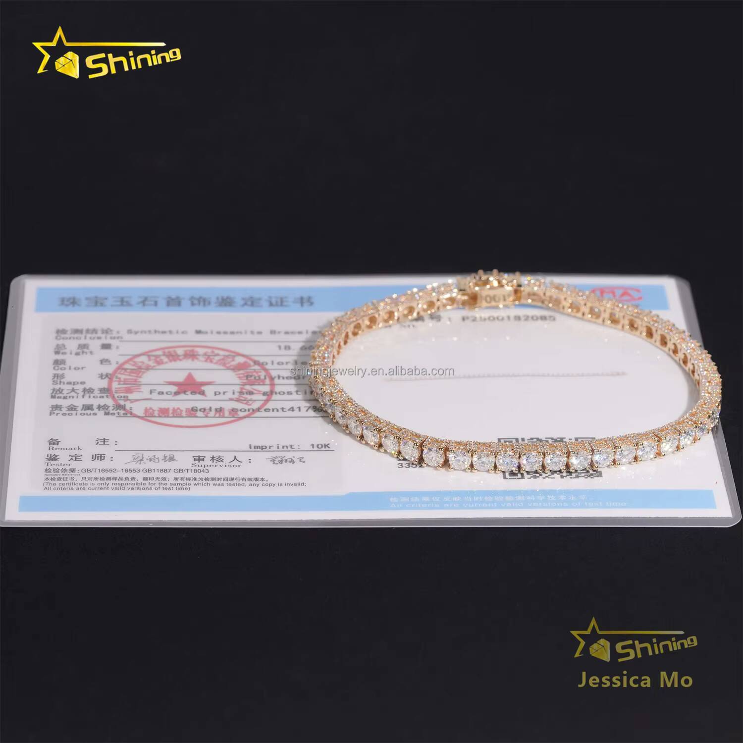 Custom Made Luxury 4mm 10k Solid Gold Jewelry VVS1 Moissanite Diamond Iced Out Fully Claw Setting Cluster Tennis Bracelet