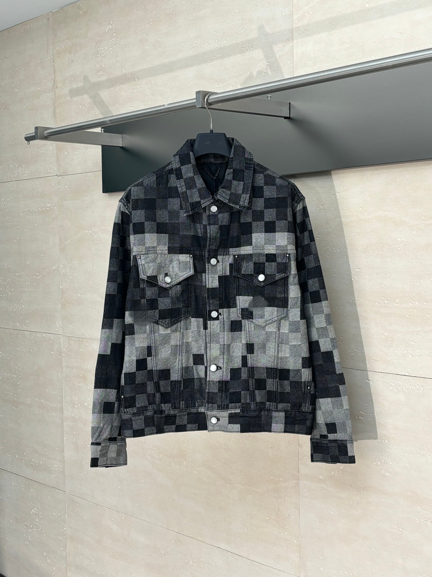 Fashion jacket designer jacket luxury black checkerboard mosaic denim jacket suitable for both men and women