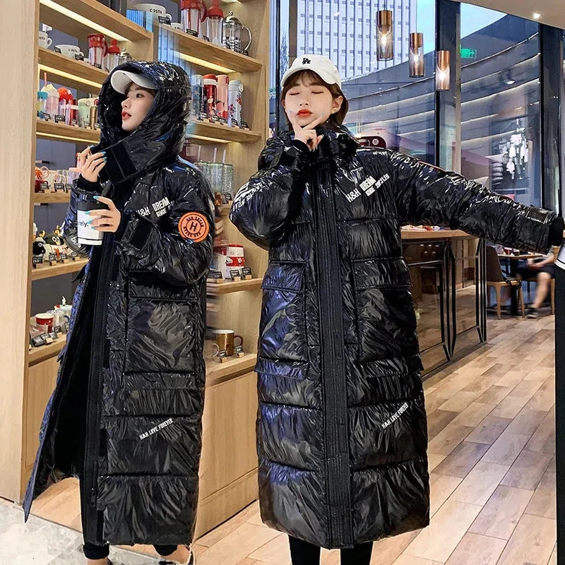 Waterproof Coats Fashion Winter Down Cotton Jacket Womens Glossy Colorful Femme Thick Warm Long Hooded Puffer Parkas 251027