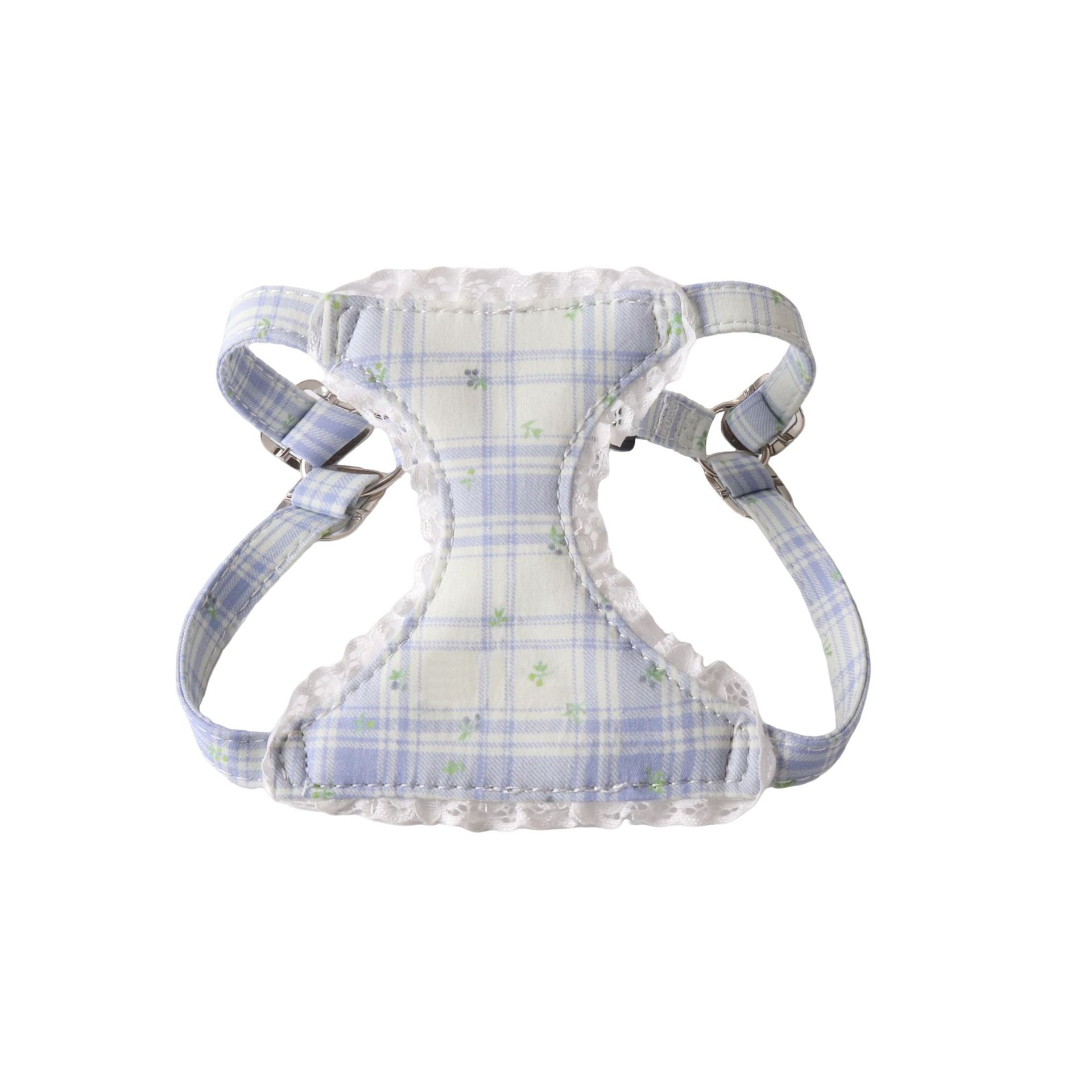 Vintage Plaid Lace Dog Harness and Leash Set, Adjustable Elegant Pet Vest Harness ,Breathable Outdoor Walking Pet Supplies for Small Medium Dogs B156