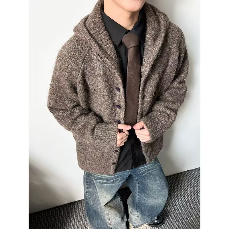 Design Sense Cleanfit Cardigan Jacket Men's Autumn Winter Trendy Loose Lazy Style Knitted Sweater Designer Sweater Hooded Sweater