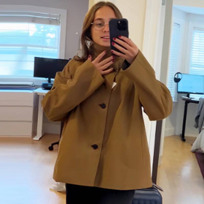 winter jacket women HXAO Women's Autumn Crop Reversible Trench New In Coat & Jacket Asymmetric Button High Neck Long Sleeve Windbreaker