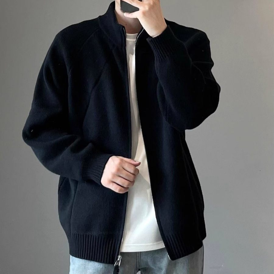 Solid Color Knitted Sweater Jacket For Designer Sweater Men Spring And Autumn Lazy And High-end Feel Cardigan Stylish Stand Collar Sweater