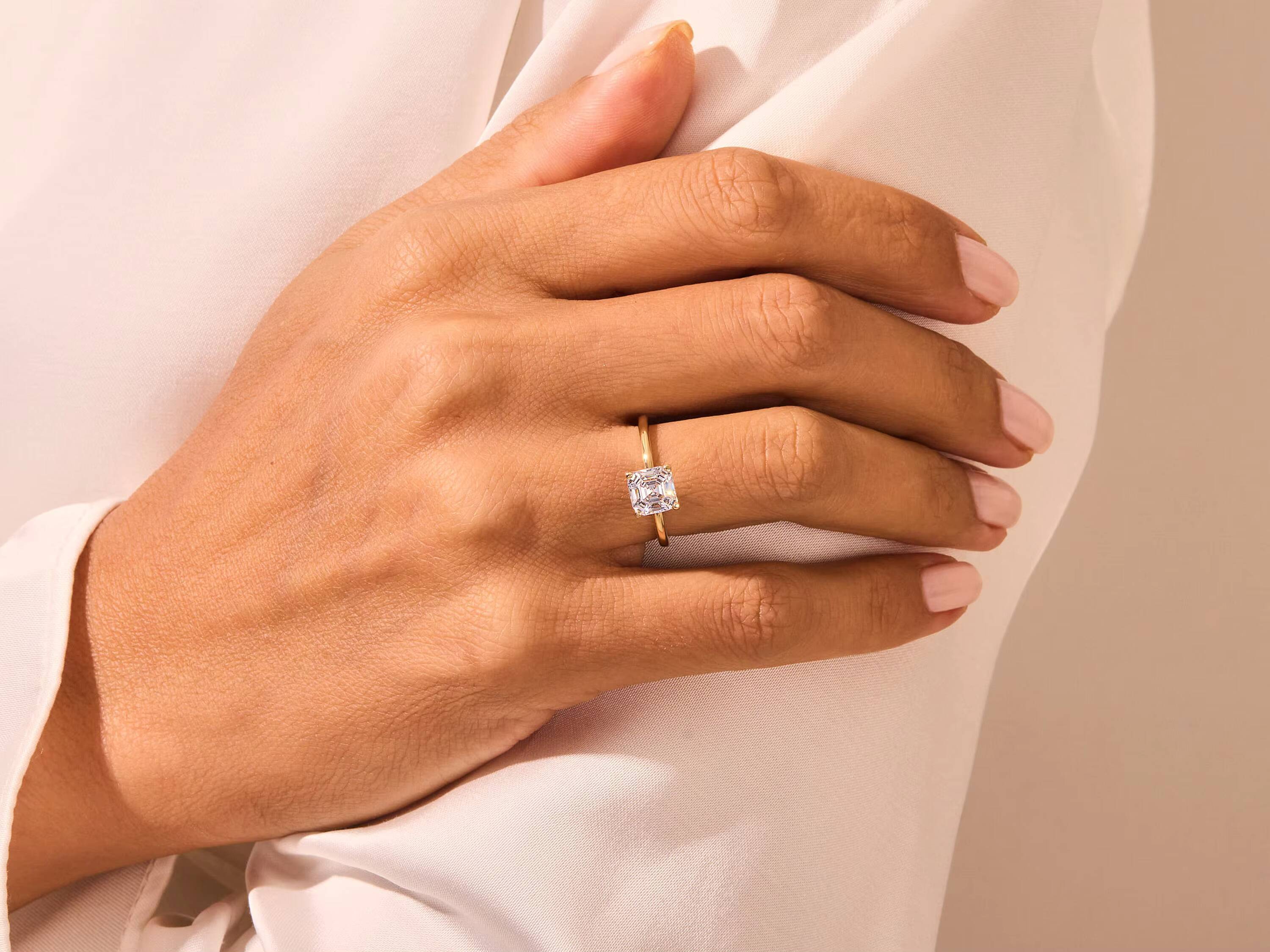 14k 18k Gold 15 CT Asscher Cut Diamond Engagement Ring Dainty Engagement Ring 4 Prong Solitaire Diamond Ring