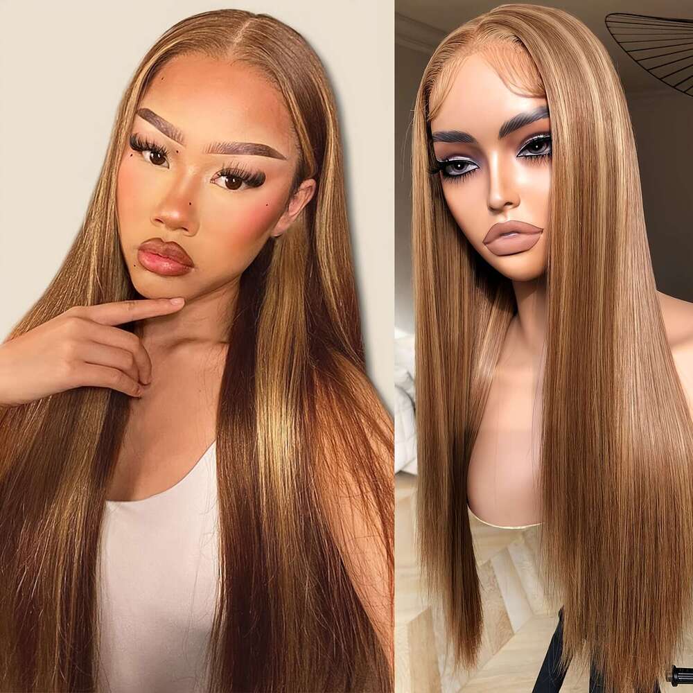 HD No Glue 13X5x1 Lace Front 30-Inch Skunk Striped Synthetic Wig Pre-Knot Ready To Wear - Women's Black And Blonde Easy Fashion