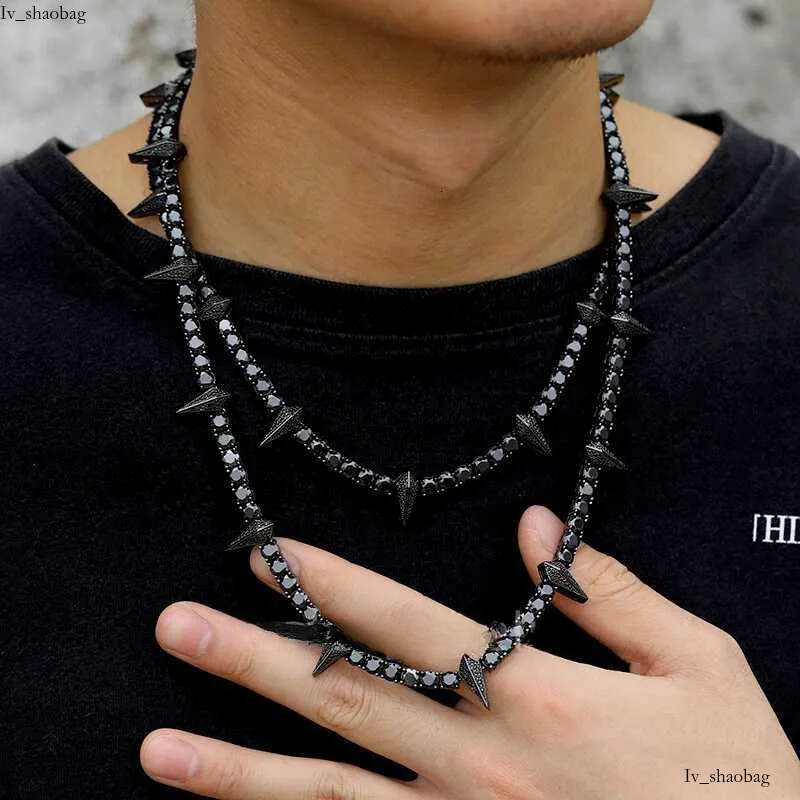 Luster Fine Sterling Sier 5mm Synthetic Dias Chain Wakanda Panther Style Round Black Moissanite Necklace aaa