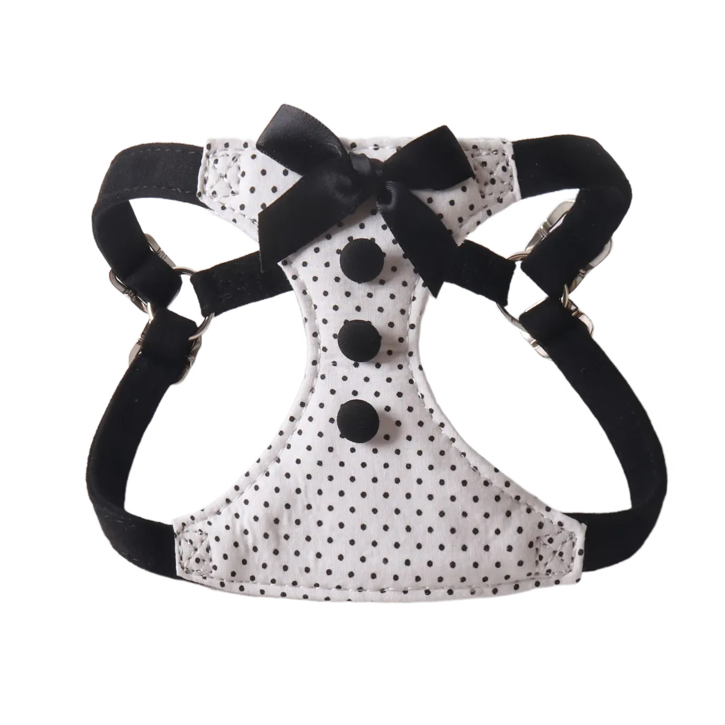 Polka Dot Pet Harness and Leash Set - Stylish Bow and Button Design, Adjustable Soft Harness, Fashionable Walking Set for Small Dogs B157
