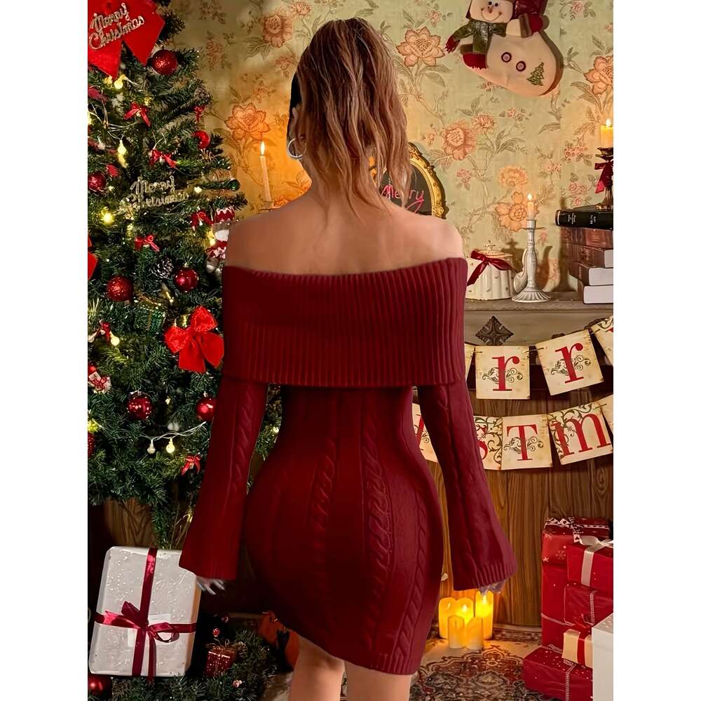 Elegant Cozy Women's Off-The-Shoulder Sweater One-Shoulder Long Sleeve Winter With Ribbed Texture Solid Color Versatile For Casual & Formal Ocns 
