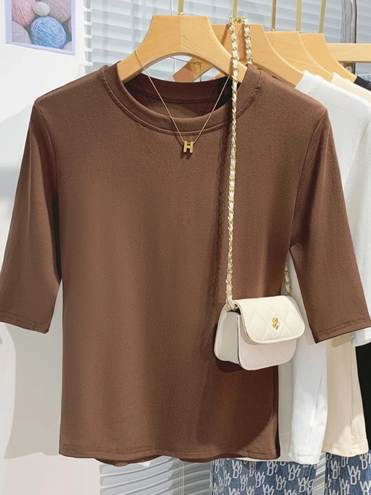 AOSSVIAO 2025 Summer 100 Cotton Womens Tshirt Bottoming Basic Crew Neck Fashionable Solid Lady Short Sleeve Tops Shirts 251027