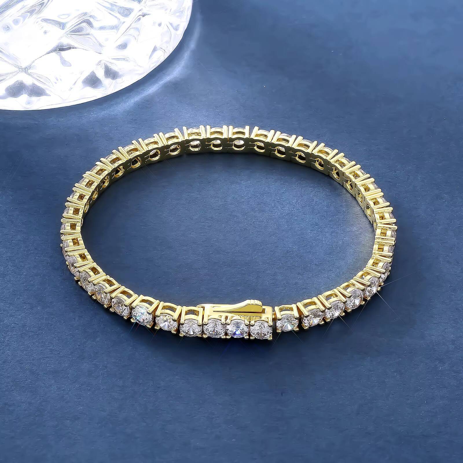 Tennis Bracelet Iced Out Bling Cubic Zirconia Lab Simulated Diamond 14K Gold Plated Wrist Chain Hip Hop Jewelry for Men Women