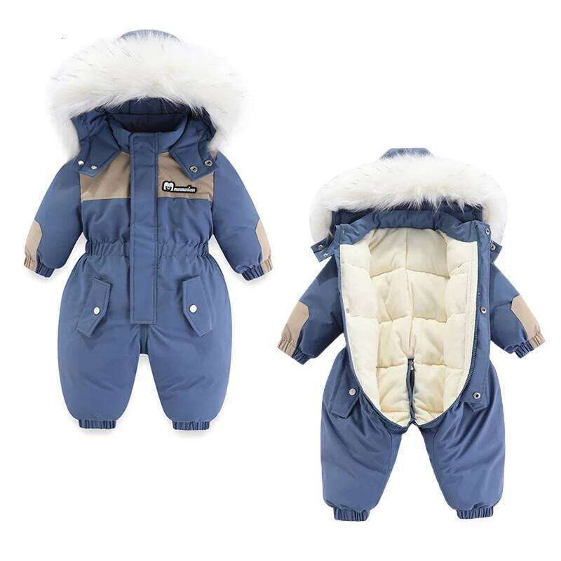 -30 Degree Winter Ski Suit Waterproof Baby Jumpsuit Thicken Boys Overalls Warm Kids Clothes Children Clothing Set 1-5 Yrs