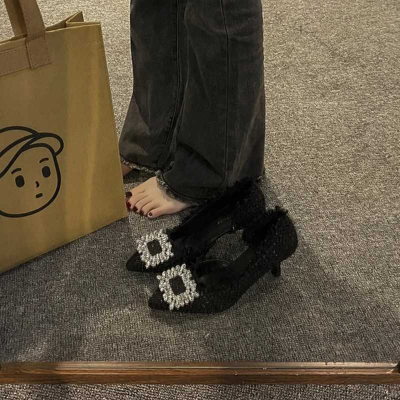 Summer 2025 French Design Pointed Toe High Heels Crystal Embellished Slim Stiletto Womens Single Shoes Elegant Minimalist FootwXJ251027