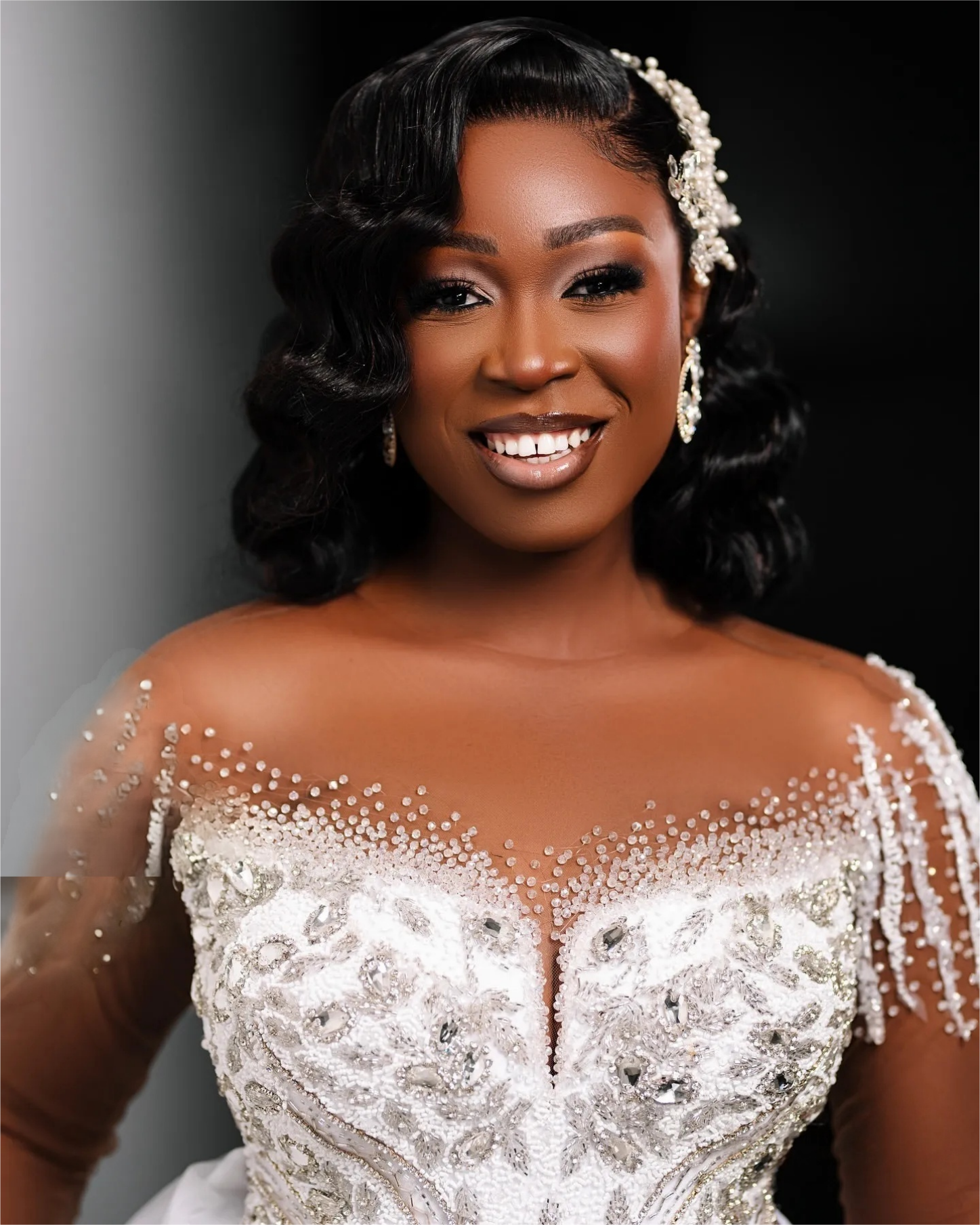 Arabic Aso Ebi Plus Size Wedding Dress in White with Beaded Crystals Sequined and Detachable Train Luxurious Style