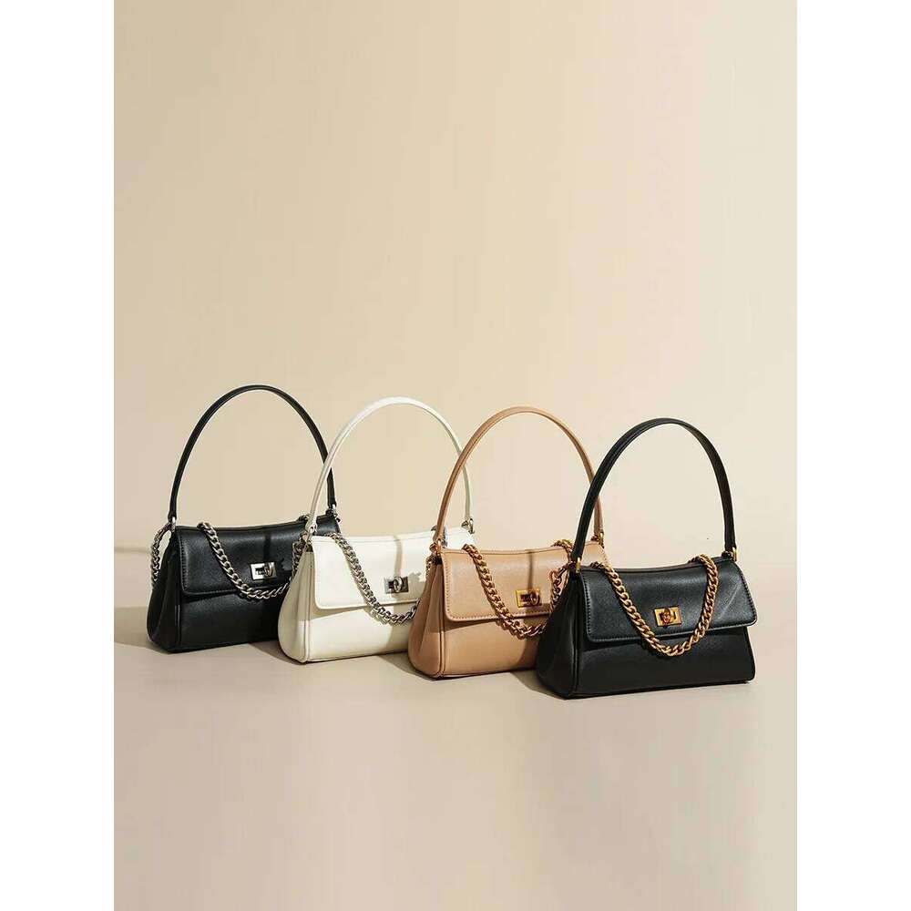 Women's Cowhide Leather Shoulder Bag with Chain, Small Design, High-end Handbag for Office Workers, Unique Fashion Accessory