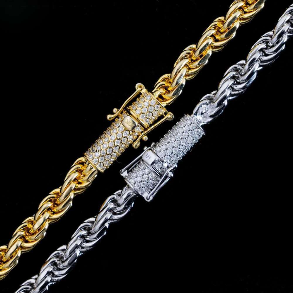 Ready to Ship 6mm Hip Hop Man Necklace Sterg Sier Iced Out Vvs1 Moissanite Dia Lock Gold Rope Chain