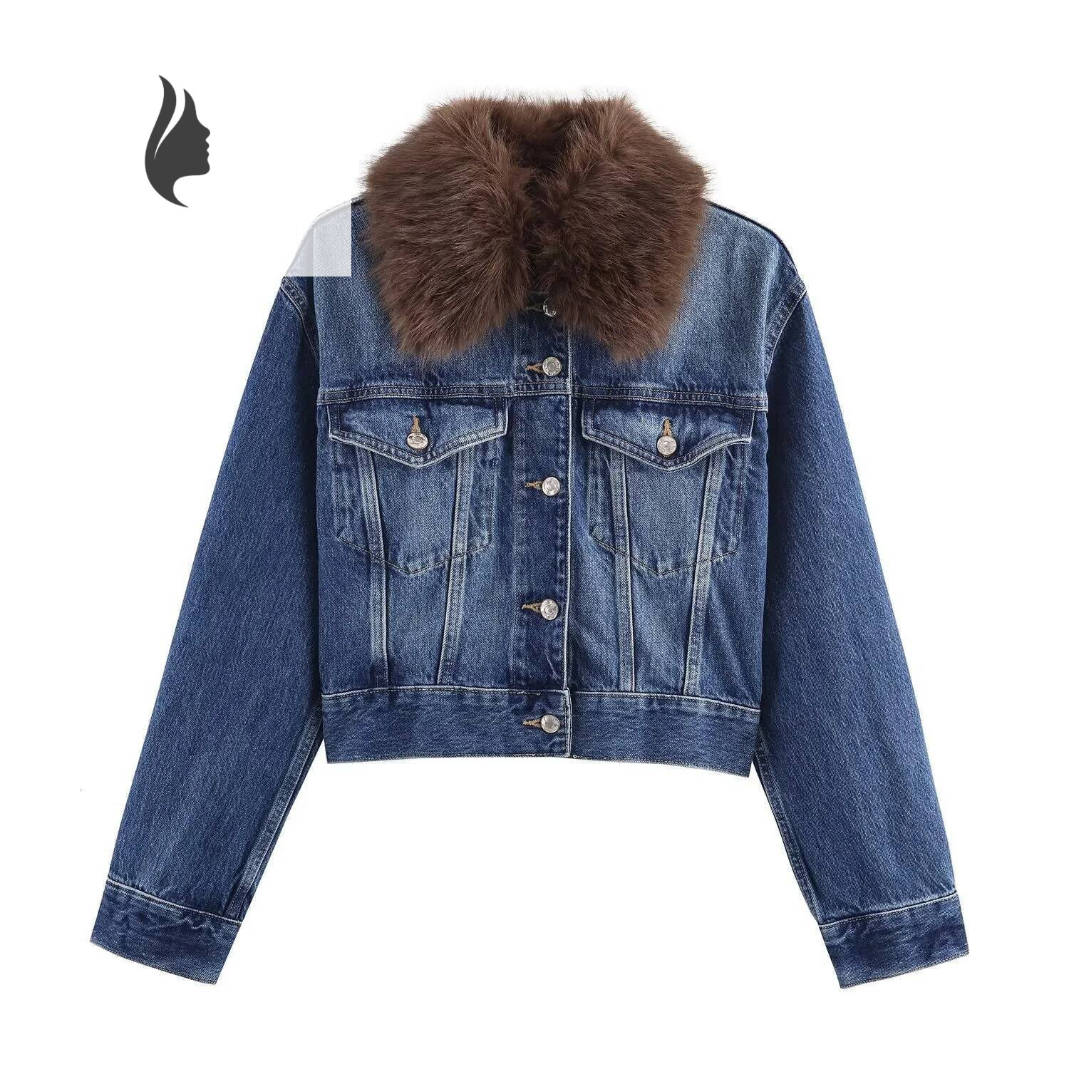winter jacket women Autumn New Product Women's Casual Fashion Simple Collar Long Sleeve Short Artificial Fur Cowboy Jacket Coat