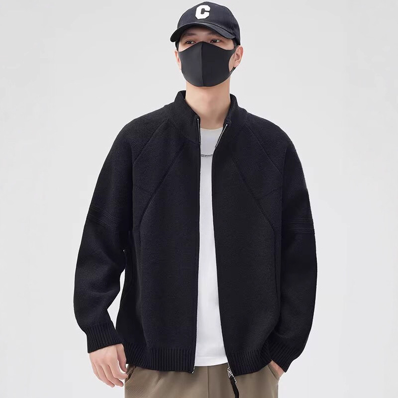 Knitted Cardigan Sweater For Men Designer Sweater Autumn And Winter New Style Stand Collar Trendy Jacket Stylish Solid Color Versatile Casual Loose Co