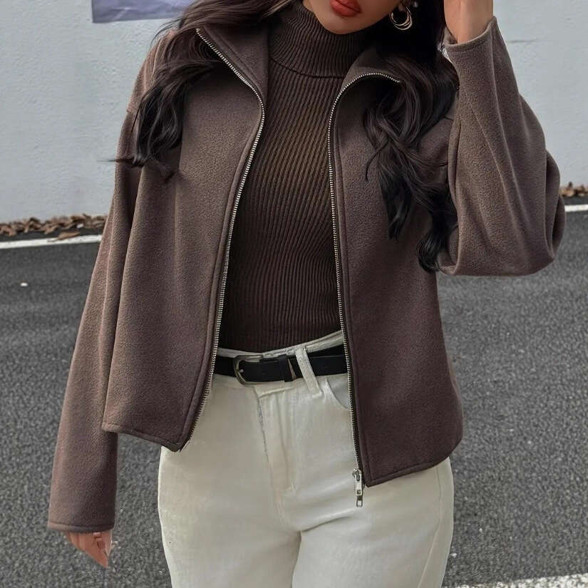 2025 Women's Autumn Winter New Street Style Fashion Casual Coat Simple Solid Color Woolen Jacket f9da