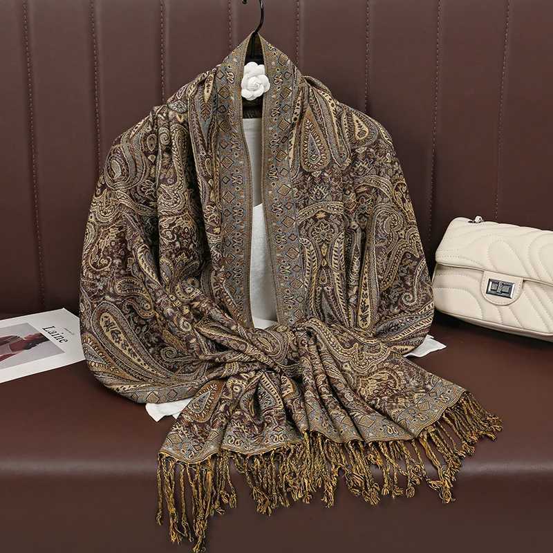 T792 Luxury Fashion Bohian Paisy Designer Thick Ethnic Sty Jacquard Scarf Wen Muslim Hijab Tassel Shawl Wrap PashminaW251027