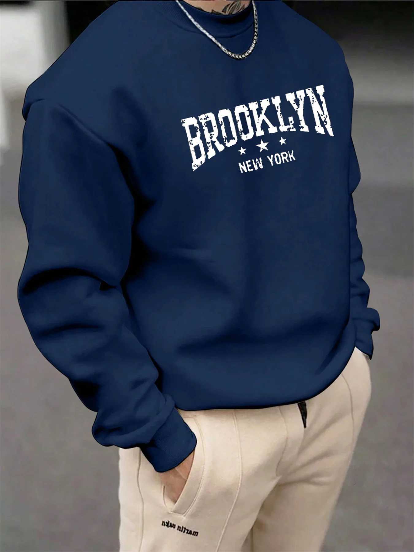 Mens autumn and winter fashionable casual loose Brooklyn letter graphic printed long sleeved round neck sweatshirt W251027