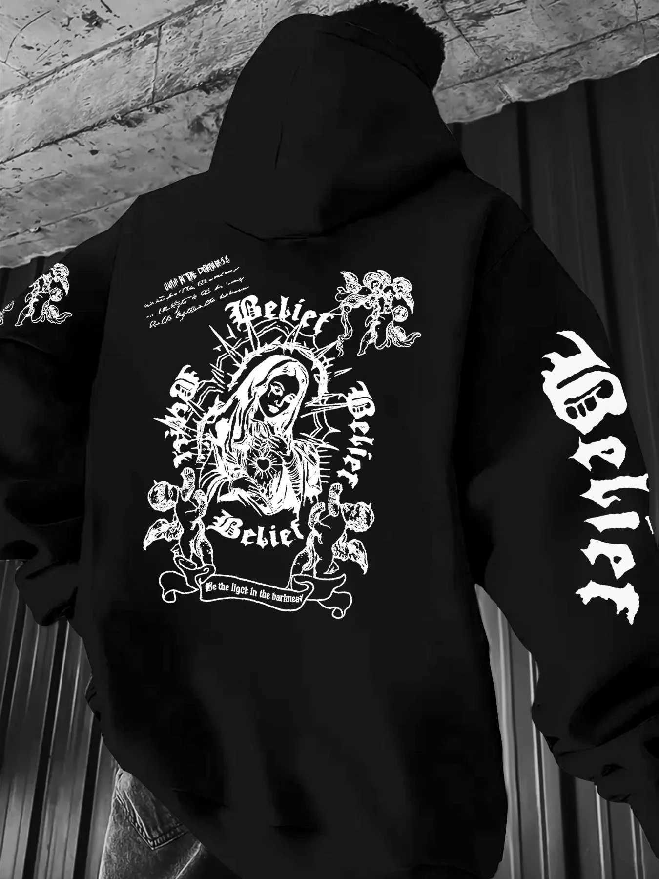 European and American Mens Autumn Fashion Gothic Statue of Liberty Letter Printed Hoodie Outdoor Street Versatile Top W251027