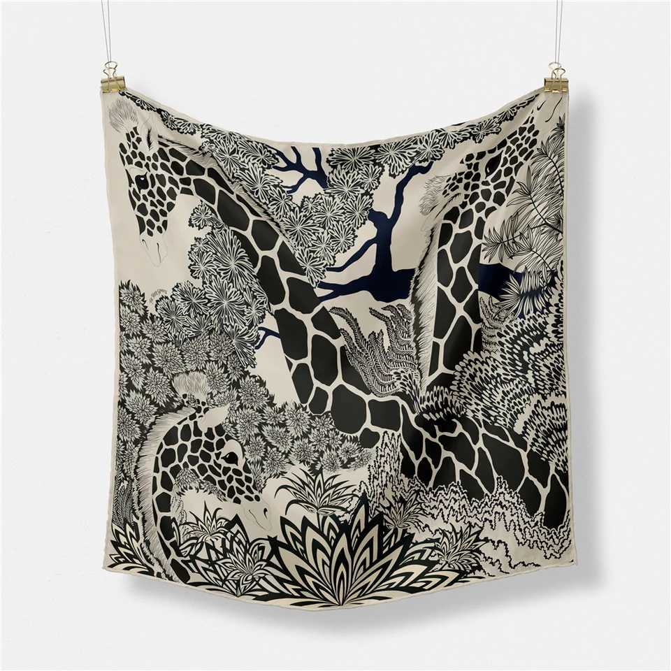 Twill Silk Scarf Wan Giraffe Painting Square Scarves Wraps Bandana Small Hijab Silk Foards Tie band Neckerchi 53CMW251027