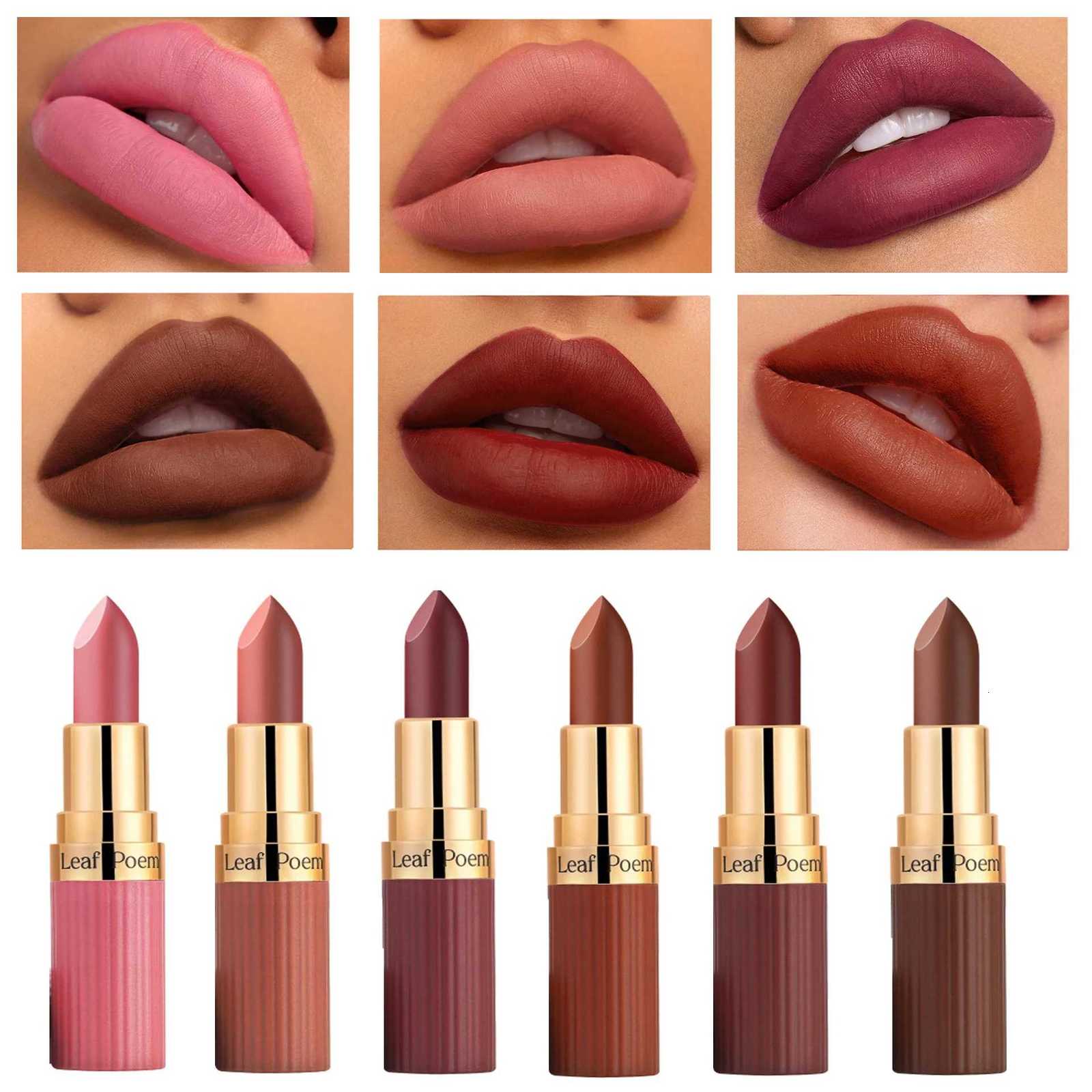 6 Colors Matte Waterproof Velvet Nude Lipstick Sexy Red Brown Pigments Long Lasting Profissional Makeup Cosmetics W251027