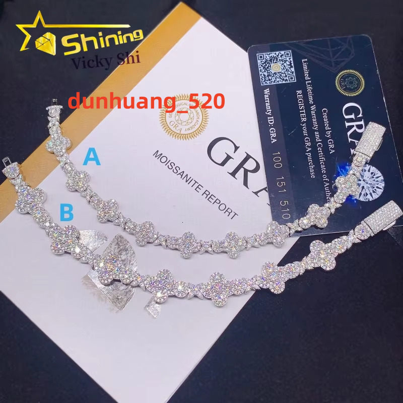 Pass Diamond Tester 10MM 13MM 925 Silver White Gold Cross Vvs Moissanite Hip Hop Iced Out Jewelry Tennis Bracelet
