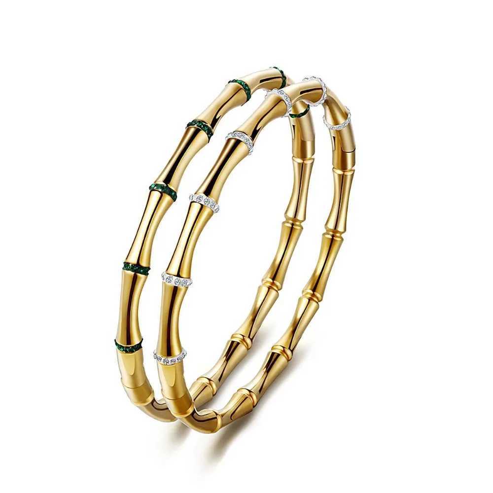 Fashion Simp Gold Color Stainss Steel Microinlay Zircon Circ Bamboo Joint Bangs for Wen Jewelry Gifts Do Not FadeW251027